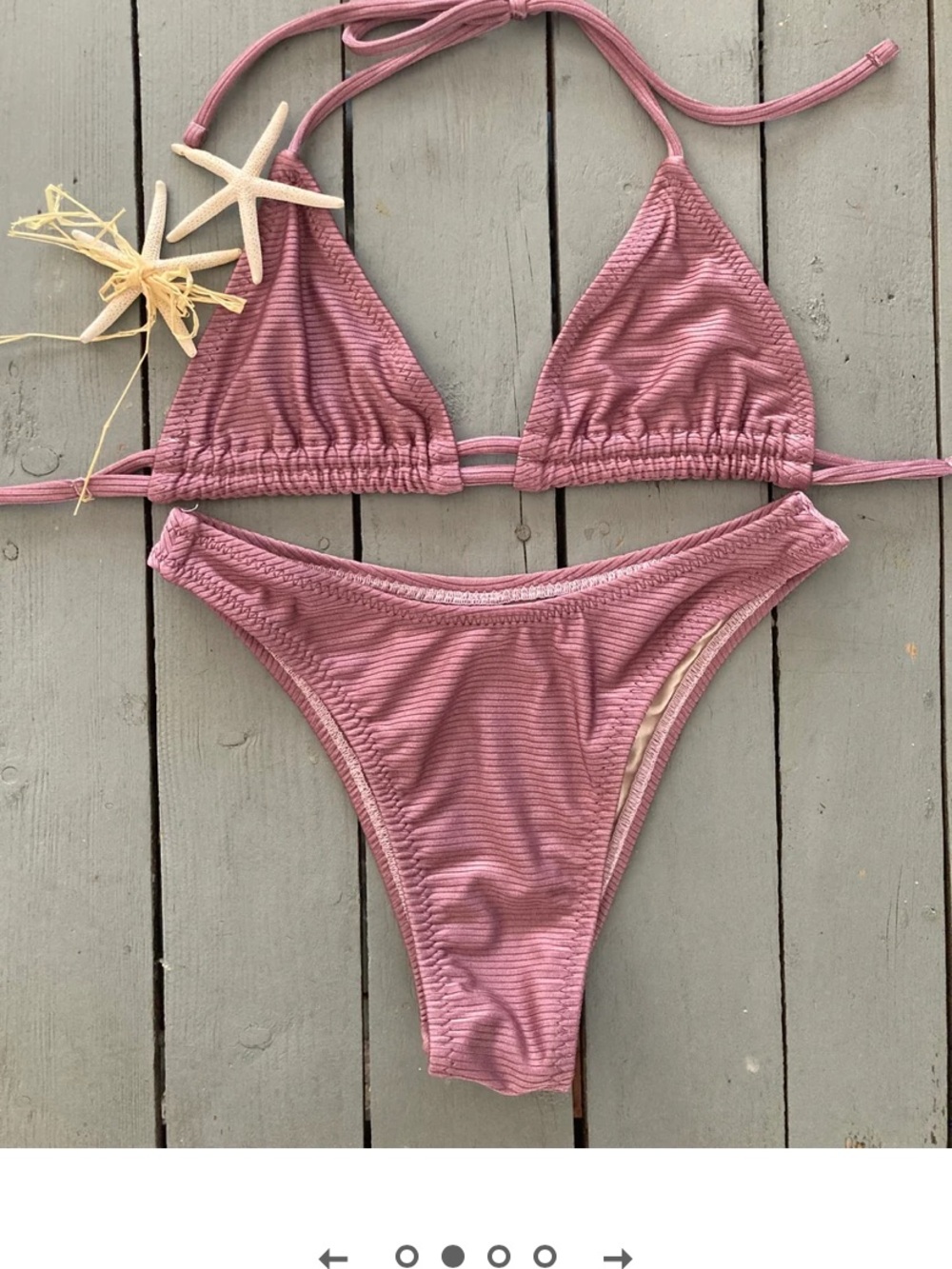 Textured Dark Mauve String Triangle Bikini Top